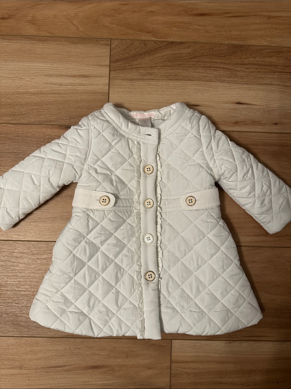 Janie and Jack Girls' Quilted White Coat with Button Front